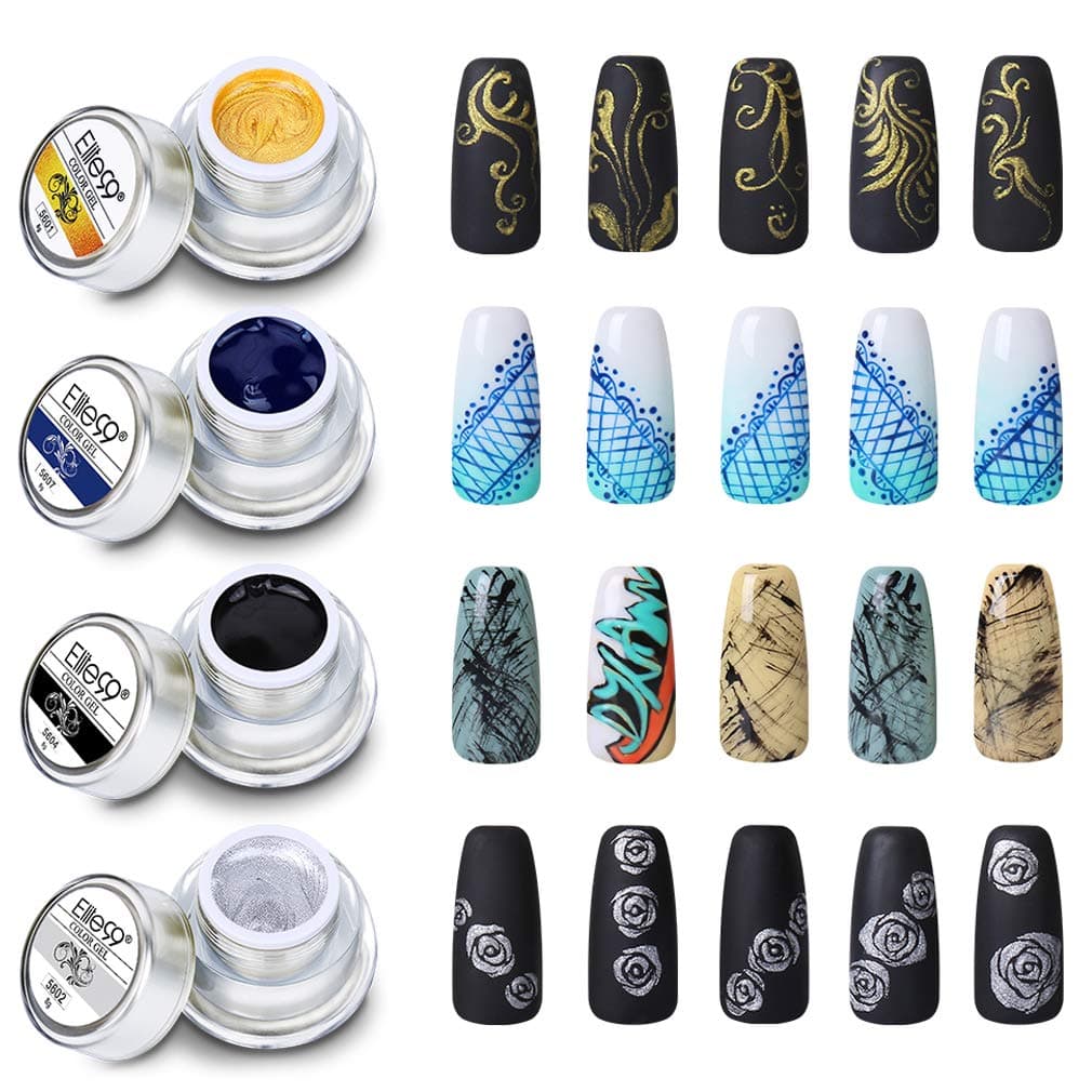 Elite99 Gel Nail Polish, 3D Painting Nail Gel Soak Off UV LED 4PCS DIY Manicure Nail Art Decoration 8g - C002