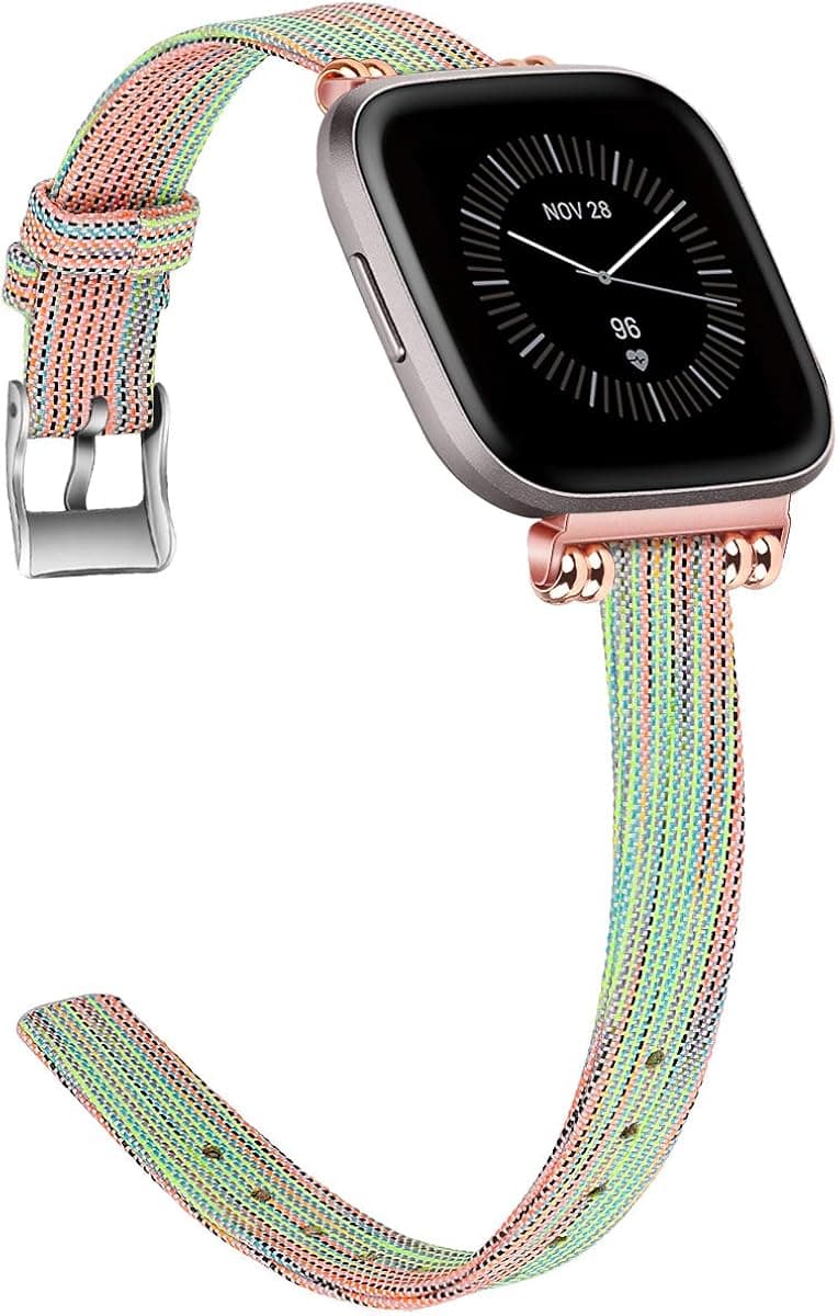 Seltureone Compatible for Fitbit Versa 2 Bands, Fitbit Versa Bands, Fitbit Versa Lite Band, Elegant Bead Nylon Woven Fabric Breathable Accessories Band Versa Smart Watch for Women Men, Large Small