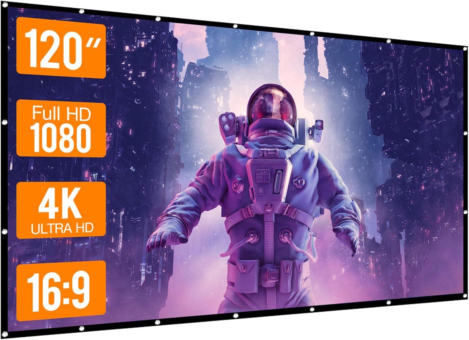 WOWOTO 120 inch Projection Screen 16:9 HD Foldable Anti-Crease Portable Projector Movies Screen for Home Theater Outdoor Indoor Support Double Sided Projection