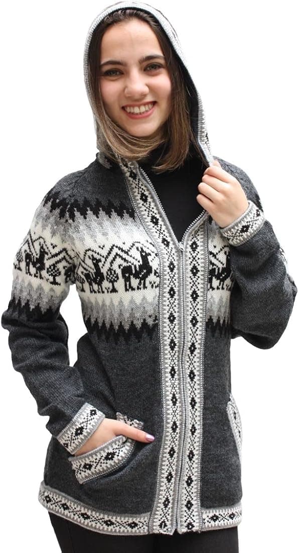 Little Llamas Hooded Alpaca Wool Knitted Jacket Hoodie Sweater