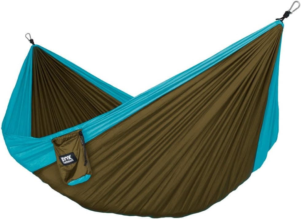 Fox Outfitters Neolite Single Camping Hammock - Lightweight Portable Nylon Parachute Hammock for Backpacking, Travel, Beach, Yard. Hammock Straps & Steel Carabiners Included