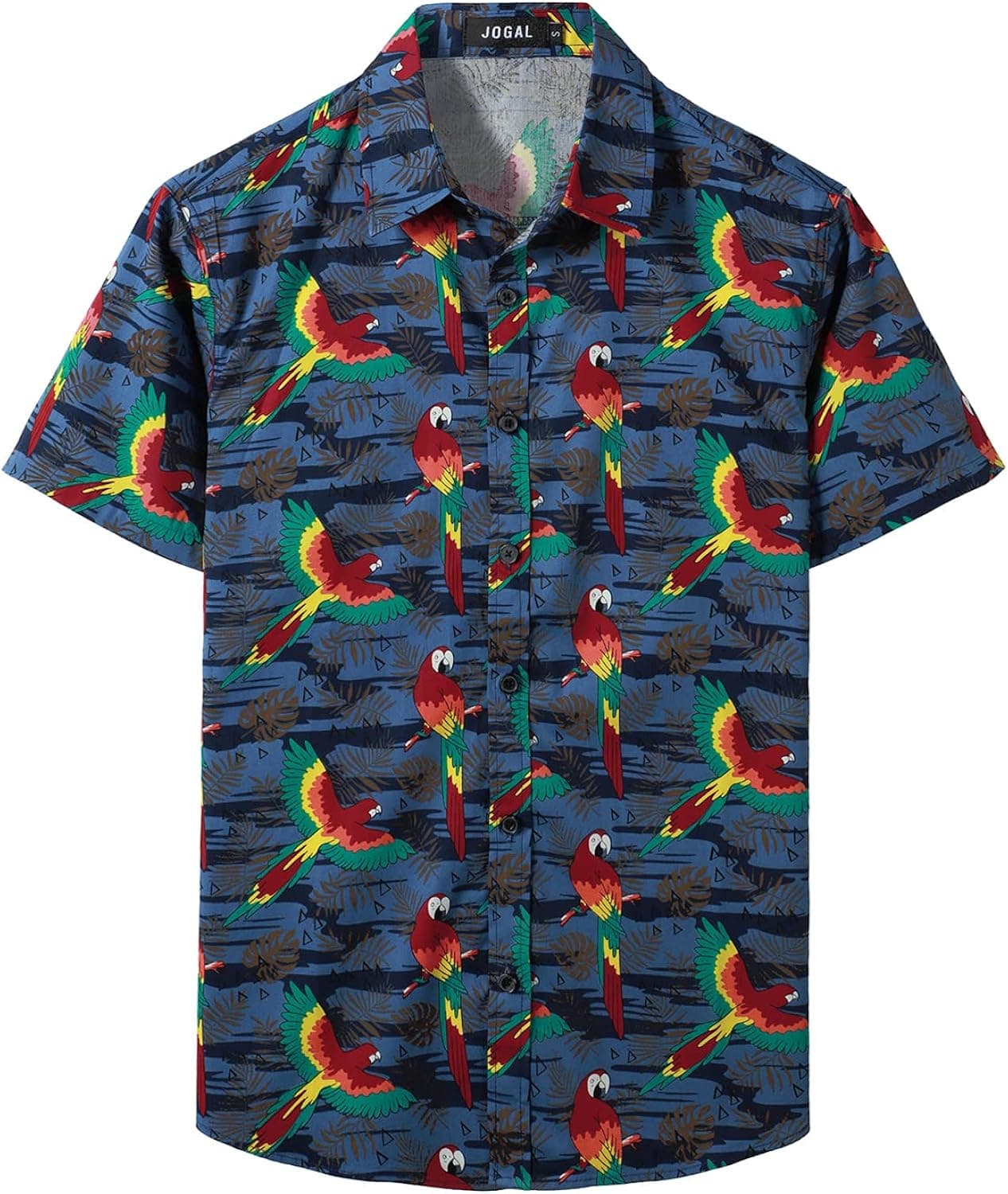 JOGAL Men's Floral Flamingo Hawaiian Shirts Short Sleeve Button Down Beach Shirt