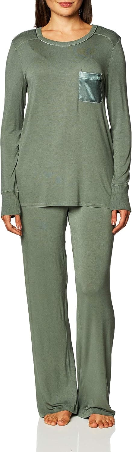 Amazon Brand - Arabella Women's Long-Sleeve Jersey Pajamas with Satin Pocket