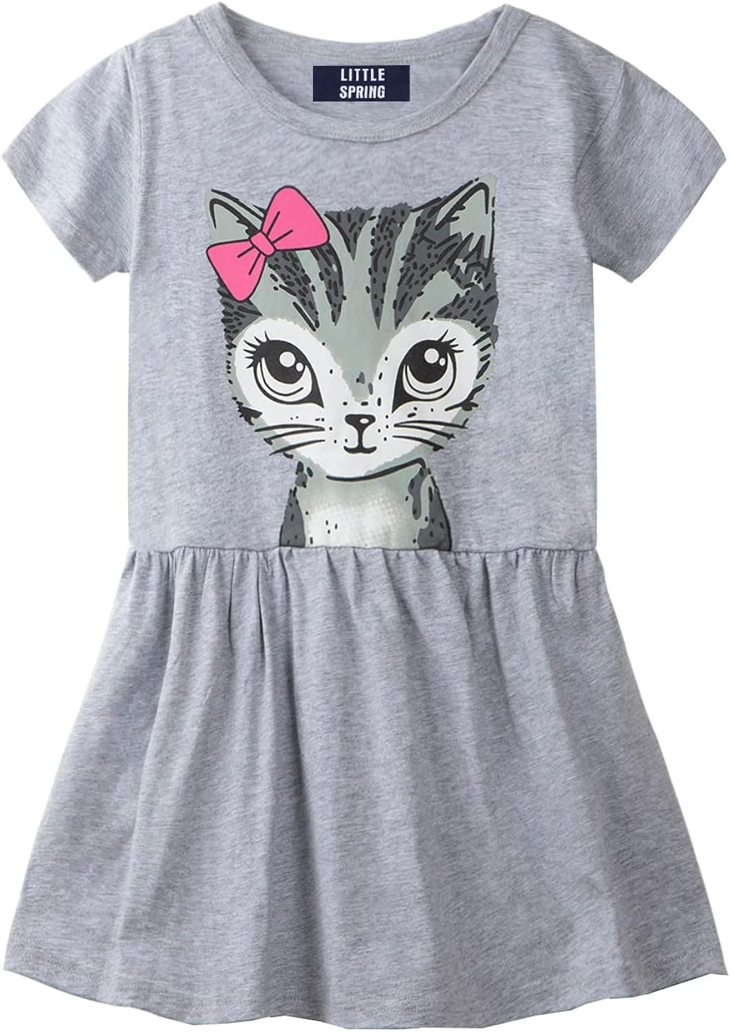 LittleSpring Little Girls Swing Dress Cute Cat Pattern Casual A-Line