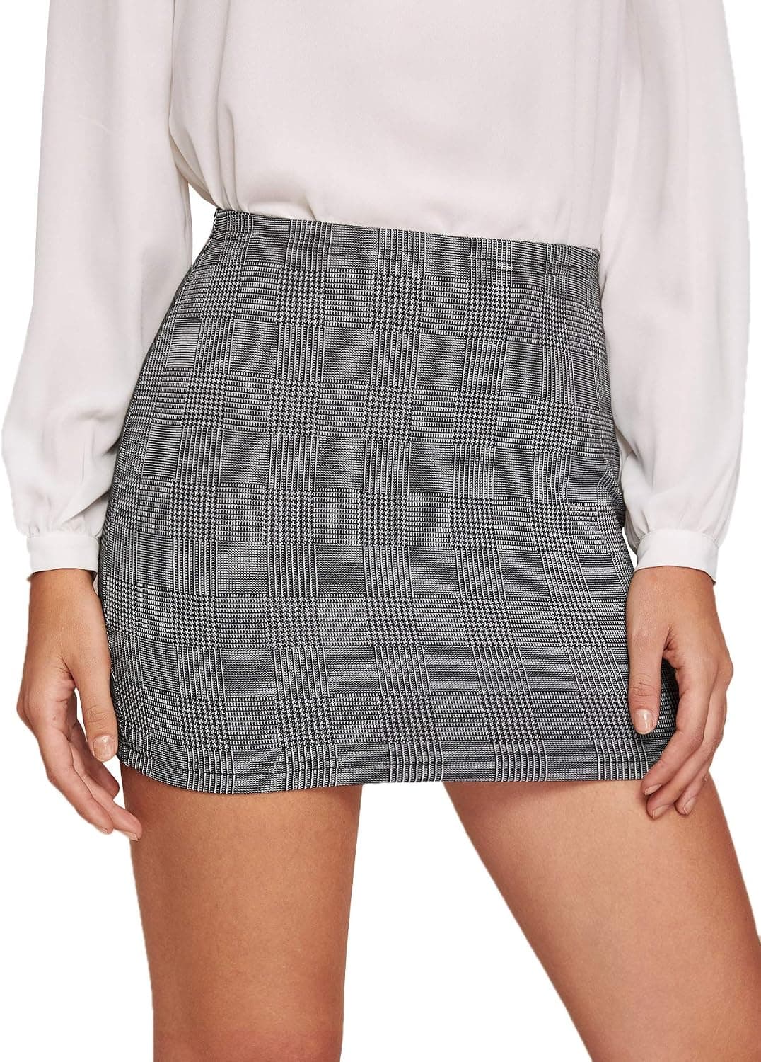 SheIn Women's Basic Stretch Plaid Mini Bodycon Pencil Skirt
