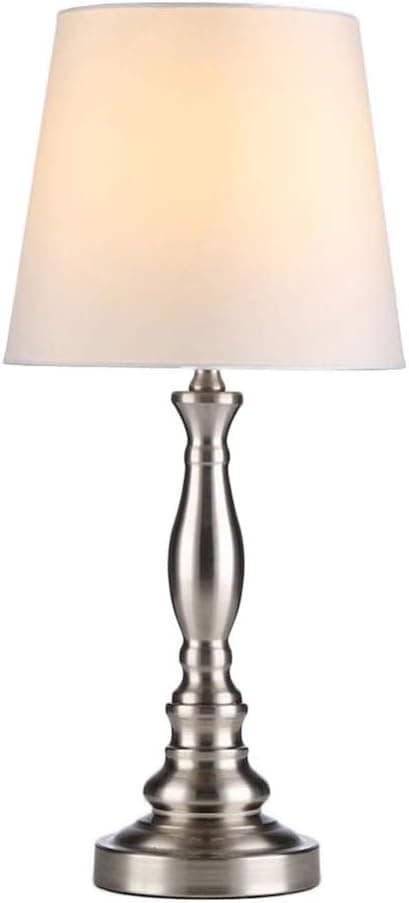 Modern Brushed Nickel Bedroom Bedside Table Lamp,Living Room Desk Lams with White TC Fabric Shade