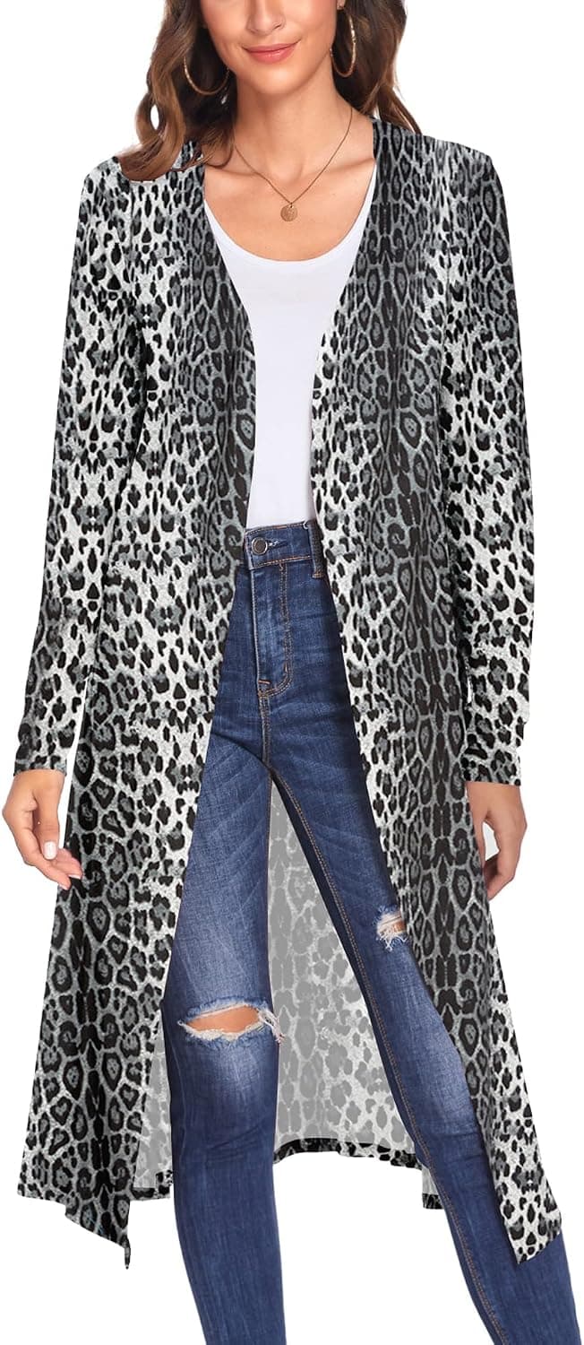 Bluetime Women Plus Size Long Open Front Drape Maxi Cardigan Lightweight Duster Long Sleeve Cardigan Fall (S-4XL)