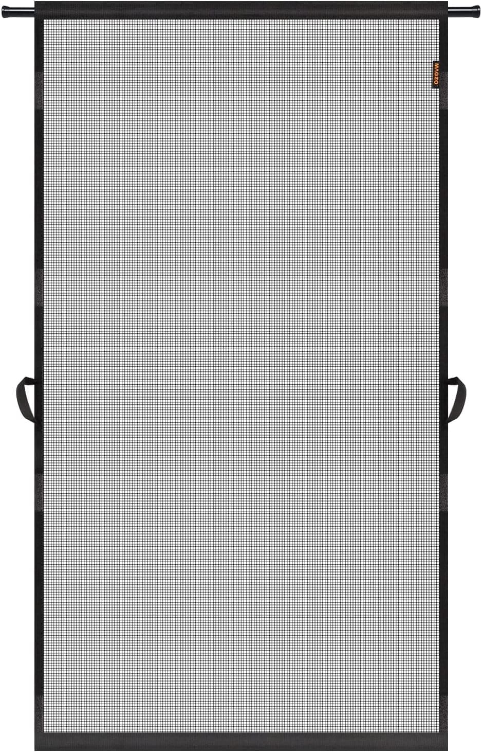 MAGZO Hanging Screen Door, Fits Door Size 36" x 96" (Curtain Size 38'' x 97''), Durable Fiberglass Screen Door Mesh with Tension Rod&Hook&Loop (One Piece Can be Installed in 2 Ways), Weighted Bottom