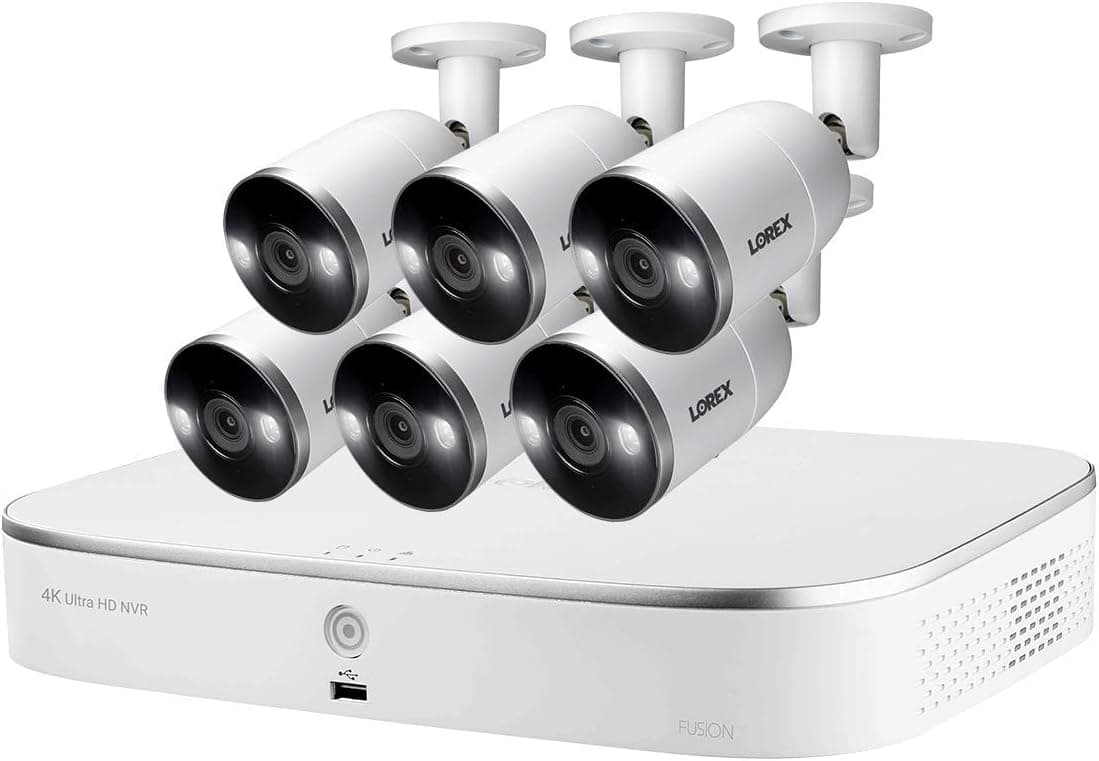 Lorex 4K Security Camera System, Fusion 8-Channel 3TB NVR with 6 Ultra HD Indoor/Outdoor Wired POE IP Metal Security Cameras with Smart Deterrence, Motion Detection Video Surveillance