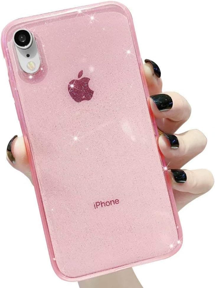 iPhone Xr Case for Women Glitter Bling Sparkle with Protective [Anti-Shock Cushion] Cute Slim Soft TPU Protective Cases Cover Compatible for iPhone XR 6.1 Inch (Transparent Pink)