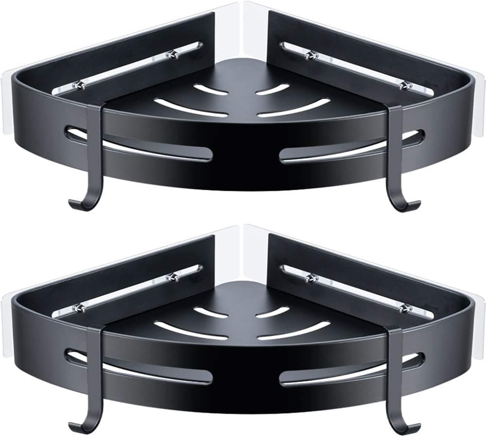 Orimade Adhesive Corner Shower Caddy Organizer Shelf Rustproof No Drilling Aluminum Bathroom Shelf Storage Rack Wall Mounted for Shower Bathroom Kitchen Toilet 2 Pack(Black)