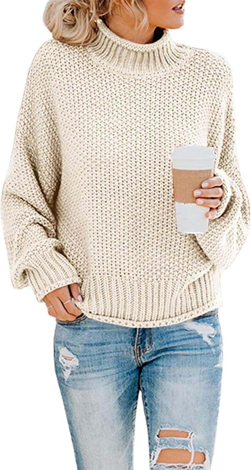 kayamiya Women's Turtleneck Sweaters Slouchy Batwing Sleeve Chunky Knit Oversized Pullover Tops