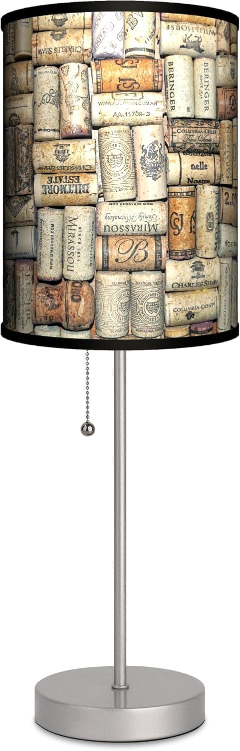 Lamp-In-A-Box Wine Cork Table Lamp Home Decor Gifts, Bar Decorations, Wine Lovers Lampsshade with Silver Metal Base
