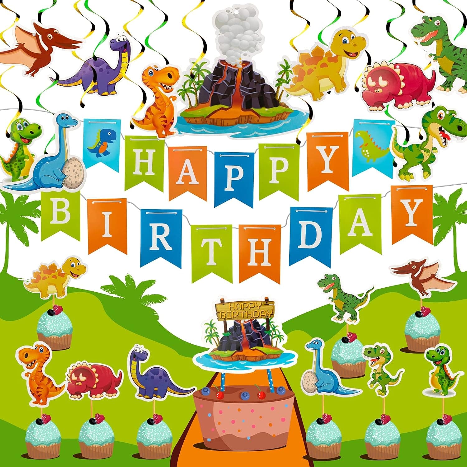 UNIH Dinosaur Party Banners Supplies, Dinosaur Birthday Party Decorations Supplies, Dino Theme Party Decorations for Kids Party, Shower, Celebration