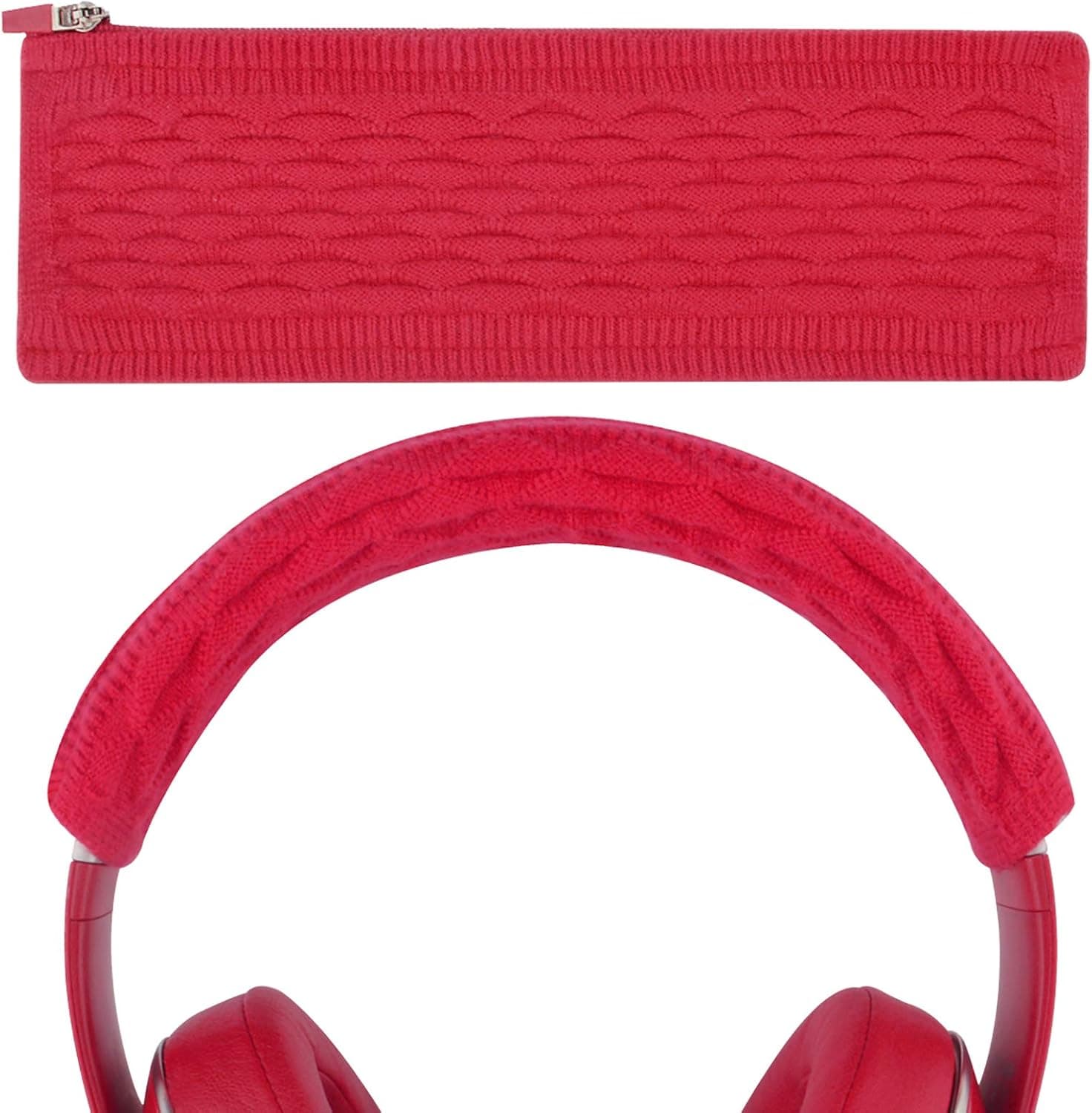 Geekria Thickening Warmers Sweater Headband Cover, Stretchable Knit Fabric Protector Sleeve, Compatible with B Studio3, Solo3, Solo2.0, Bose QC35II, QC25 Headphones (Red)