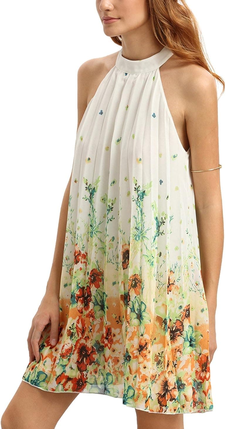 Floerns Women's Summer Chiffon Sleeveless Party Dress - Medium - White