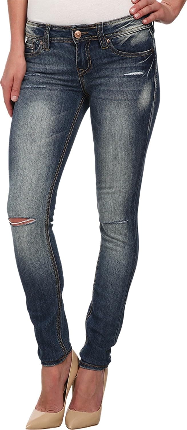 dollhouse Women's 5 Pocket Medium Wash Skinny Jean with Knee Slash