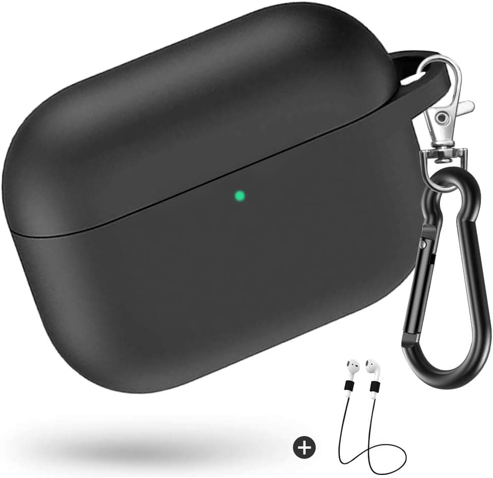 Sibode Protective Cover Compatible with AirPods Pro Charging Case 2019d, Light Air Pods Carrying Case Accessories with Keychain & Keyring [Visible Front LED] (Black)