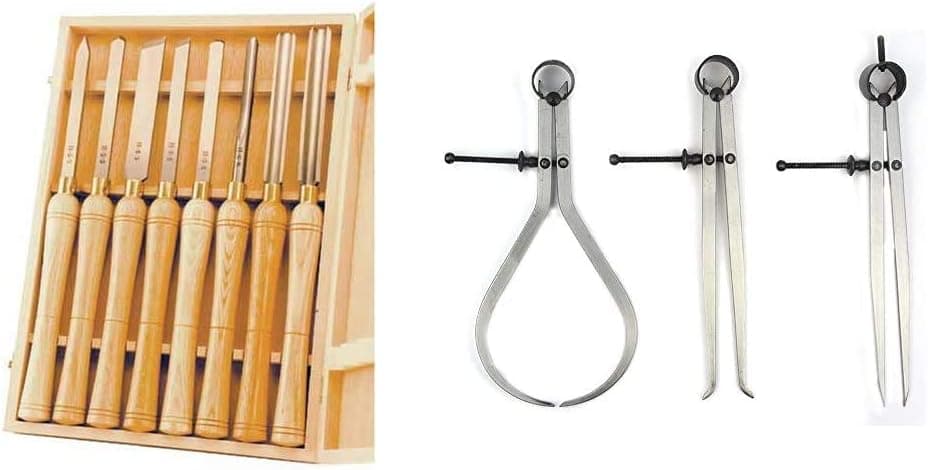 PSI Woodworking LCHSS8 Wood Lathe 8pc HSS Chisel Set & Big Horn 19053C 3 Pieces 8-Inch Spring Caliper/Divider Set