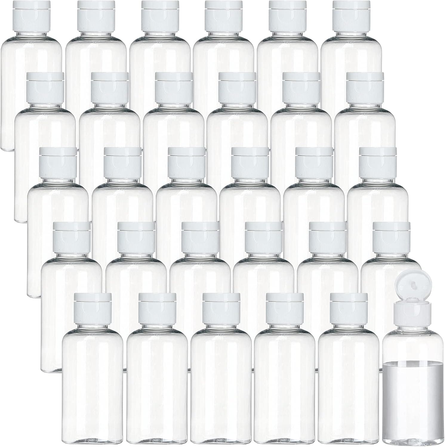 EWVVSS 30Pack Plastic Travel Bottles with Flip Caps Clear Hand Sanitizer Bottles Refillable Cosmetic Bottles for Travel Toiletries Lotion Cream Essential Oil - 50ML (Clear)