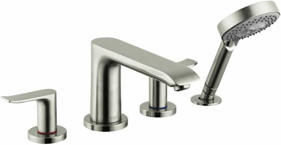 hansgrohe Metris Modern 2-Handle 20-inch Wide Roman Tub Filler Freestanding Bathtub Faucetand Shower Set in Brushed Nickel, 31444821