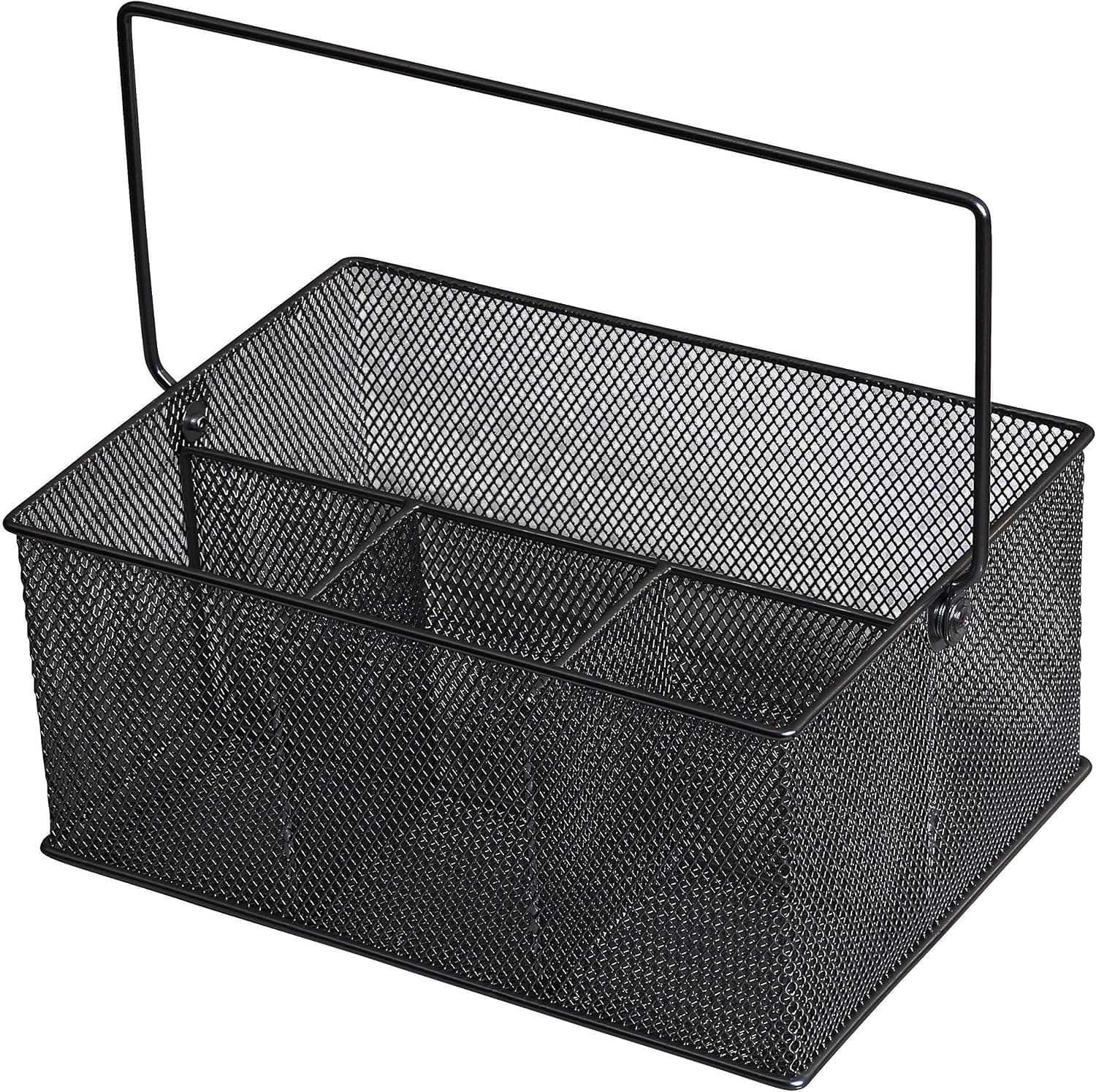 YBM HOME Mesh Basket Utensil Holder & Picnic Silverware Caddy Organizer with Four Compartments and Napkin Storage, Black