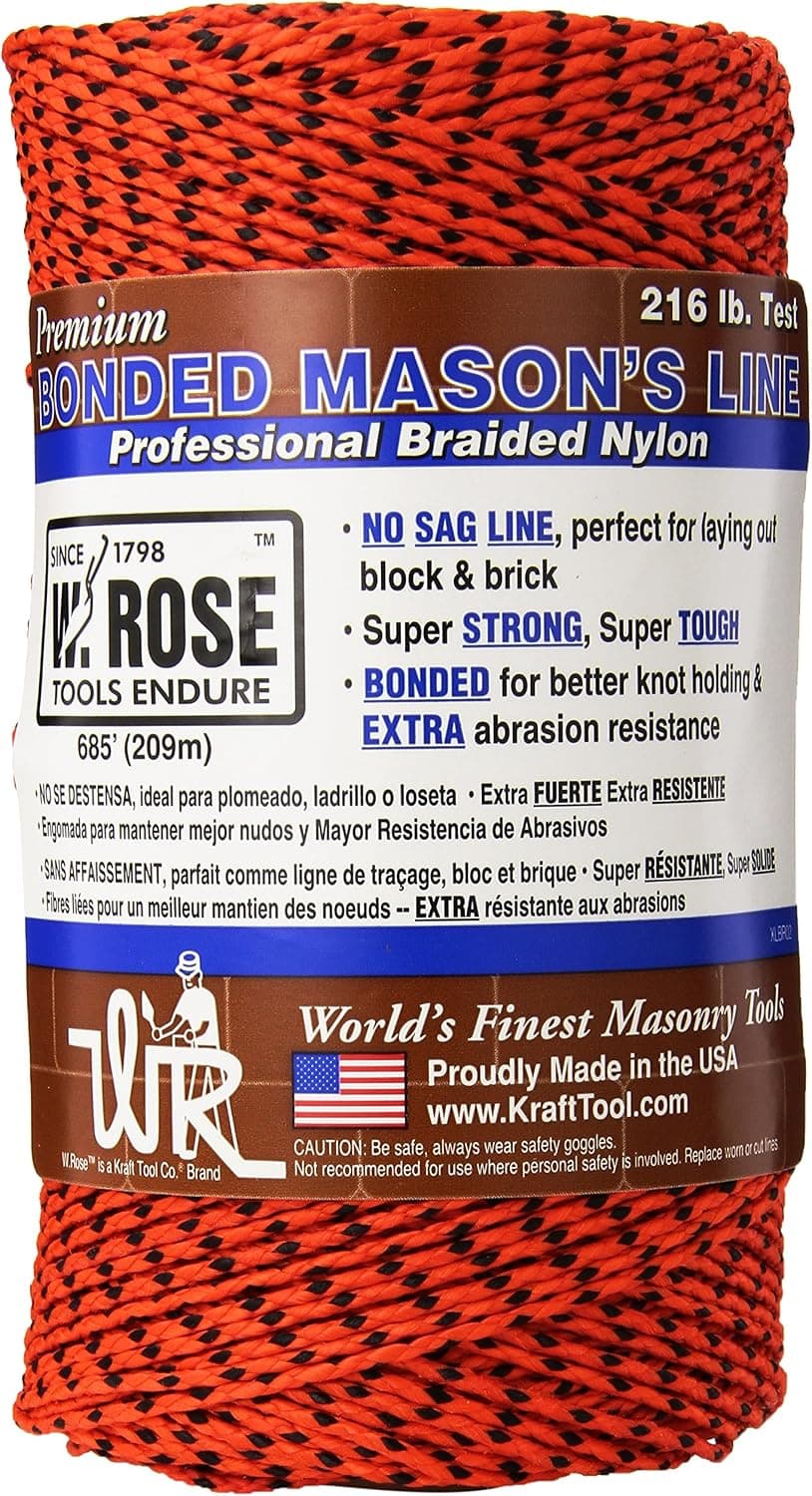 W. Rose RO686 Super Tough Professional Bonded Braided Nylon Mason's Line, 685-Feet, Orange/Black