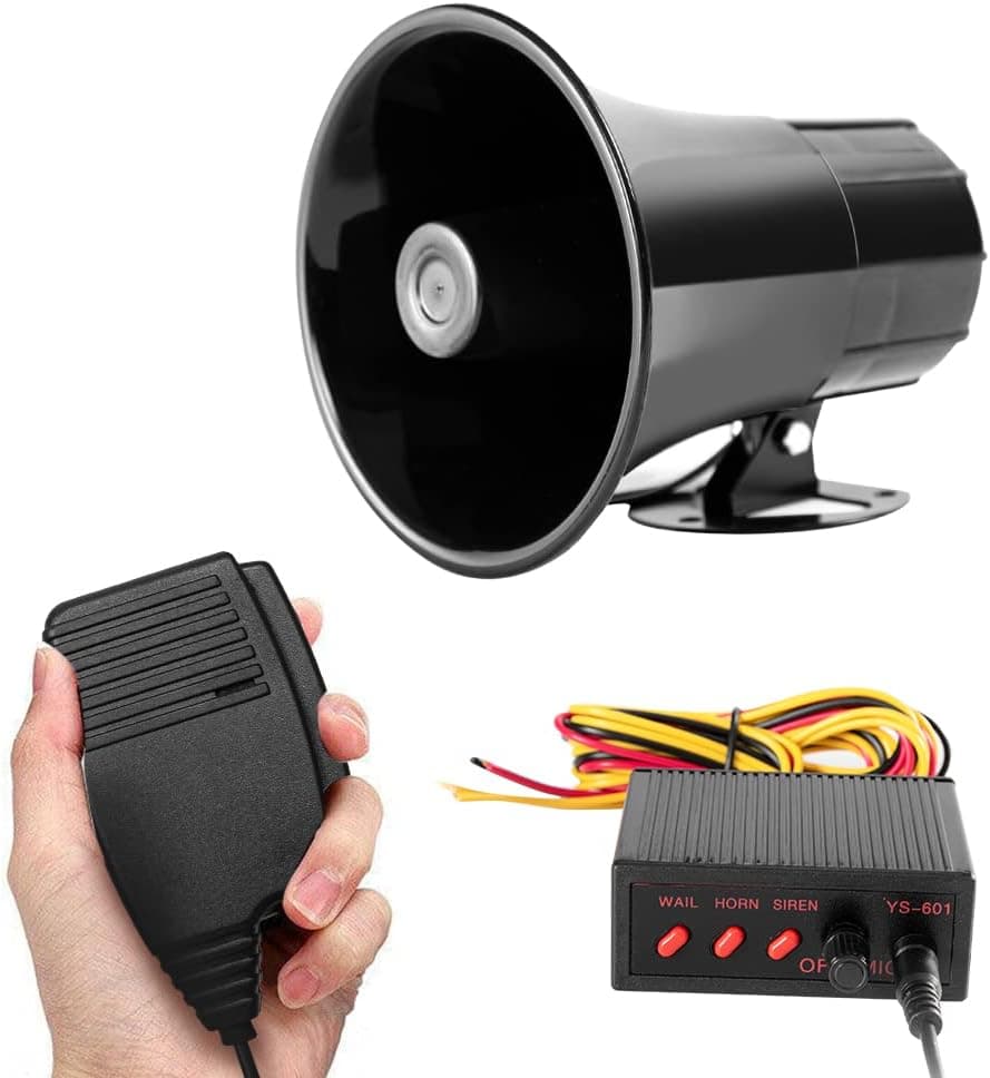 YHAAVALE 50W Car Police Siren Speaker,3 Tone Sound,DV12V,Volume Adjustment,Car Horn Vehicle Horn With Mic Loudspeaker Emergency Electronic PA System