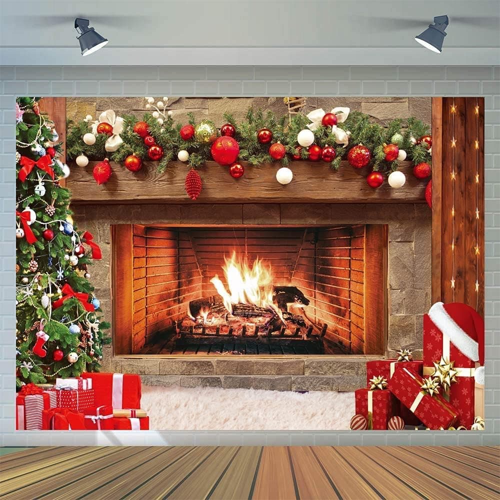 CYLYH 8x6ft Christmas Photography Backdrop Christmas Fireplace Theme Backdrop Christmas Party Decorations Birthday Party Kids Portrait Photo Studio Booth Props