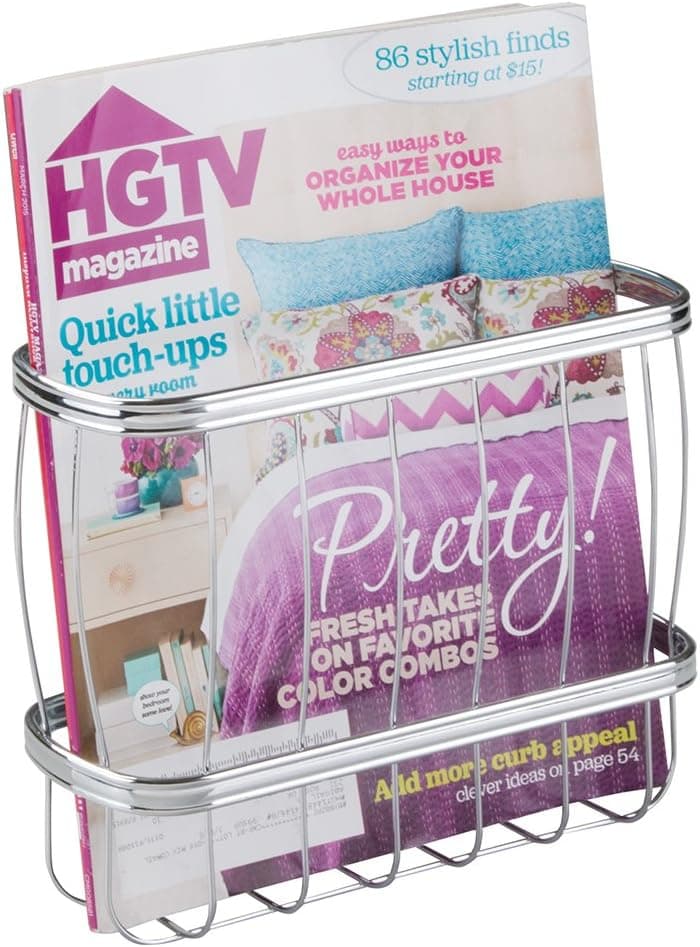 mDesign Bathroom Over the Toilet Tank Magazine and Book Storage Holder - Chrome