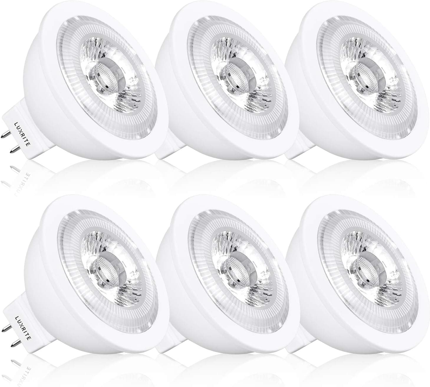 Pack of 6 Luxrite MR16 LED Bulb, 50W Equivalent, 5000K Bright White, 550 Lumens, 7W LED Spotlight Bulb, 12V, 25 Degree Narrow Beam Angle, UL Listed, Dimmable, GU5.3 Base