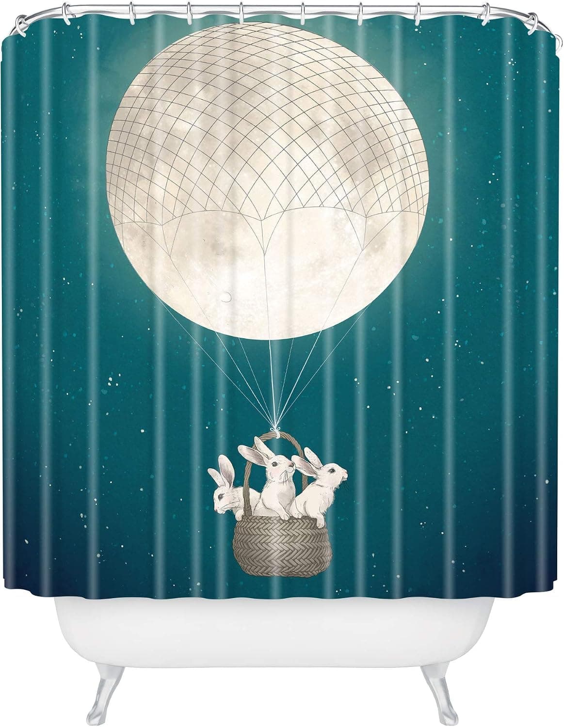 Society6 Laura Graves Moon Bunnies Shower Curtain, 72"x69", Gray