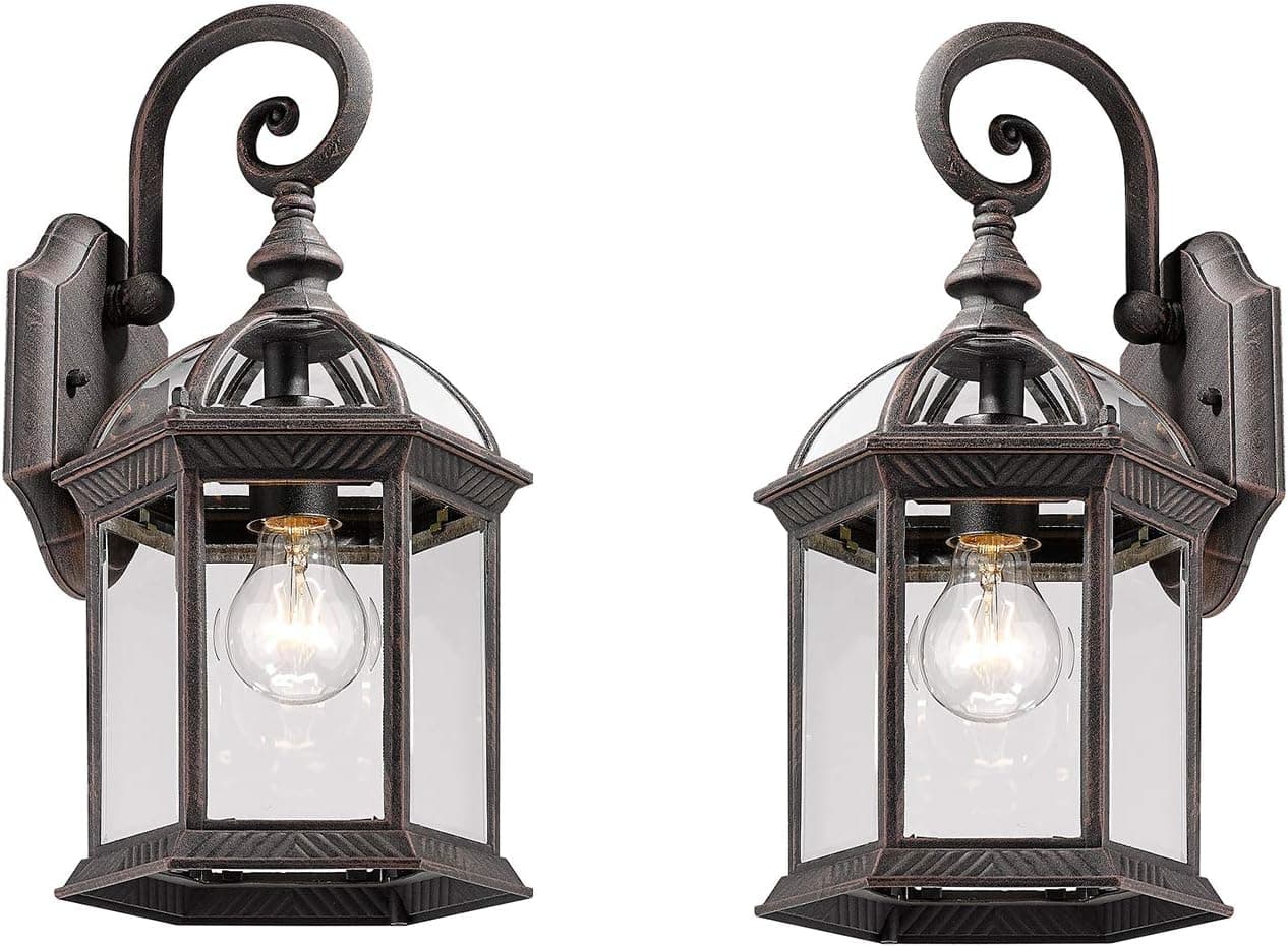 Bestshared Outdoor Vintage Wall Lantern, 2-Pack Traditional Wall Mount Light, Exterior Wall Light Fixture (Antique Rust, 2 Pack)