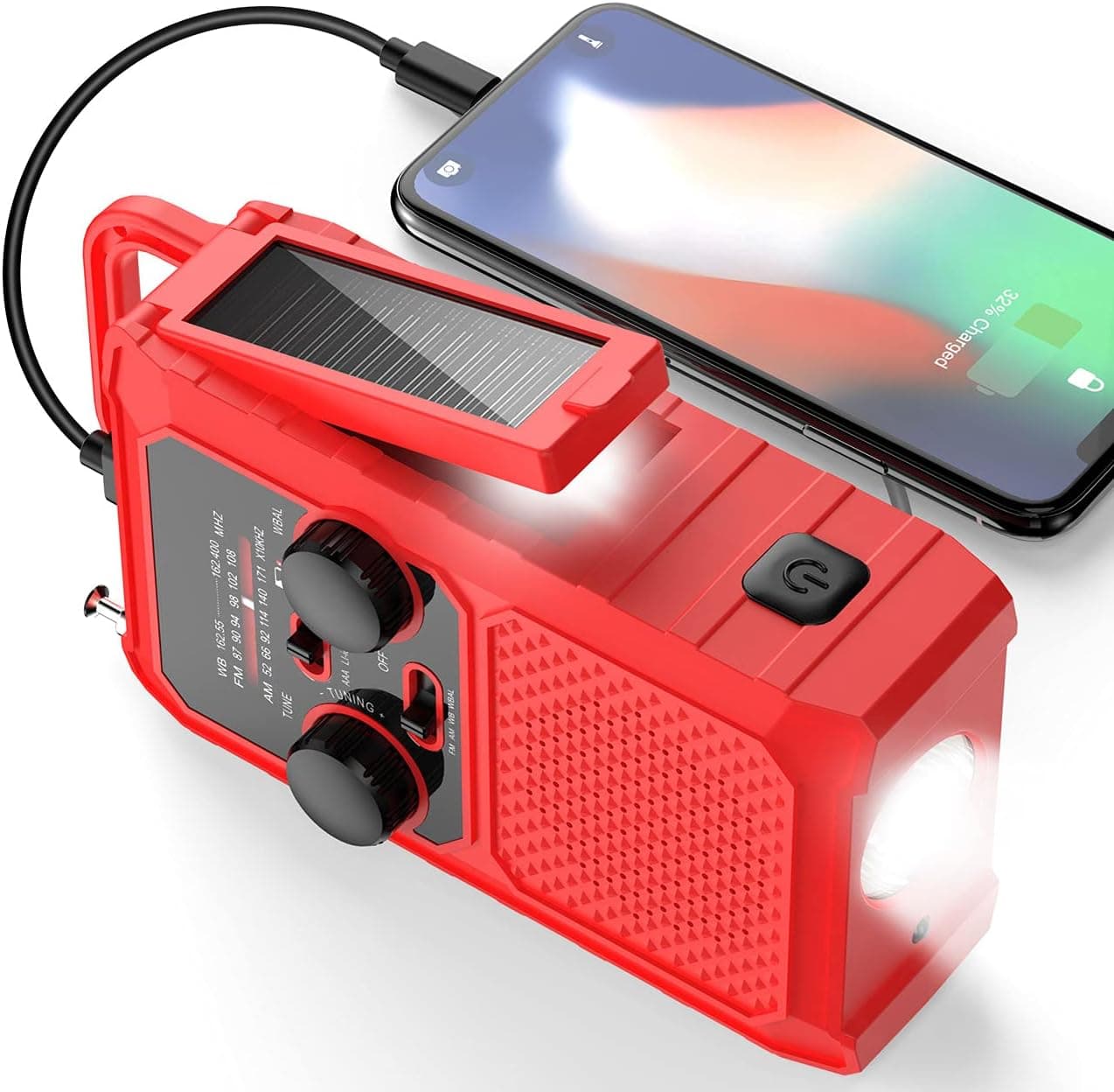 FDKOBE Emergency Solar Hand-Crank Charger Portable Small Radio, 5000mAh Rechargeable Battery Weather Radio,AM/FM /NOAA with 1W LED Flashlight and Reading Lamp,Cell Phone Charger,SOS for Home,Outdoor