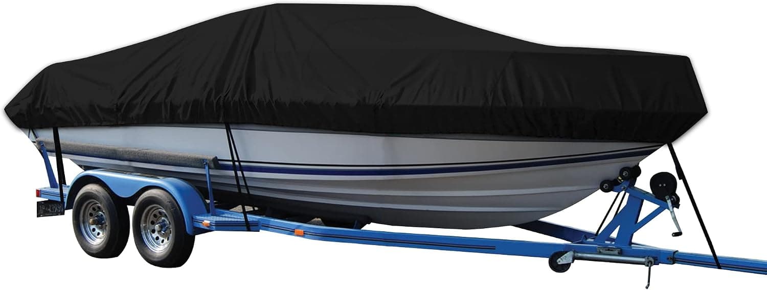 SoGuDio Boat Covers, 600D Heavy Duty Waterproof Trailerable Boat Cover, Suitable for V-Hull, Tri-Hull, Fishing Boat and Runabouts Ship Cover, Black, 16'-18.5' x 96 inch (CZ-B-US)