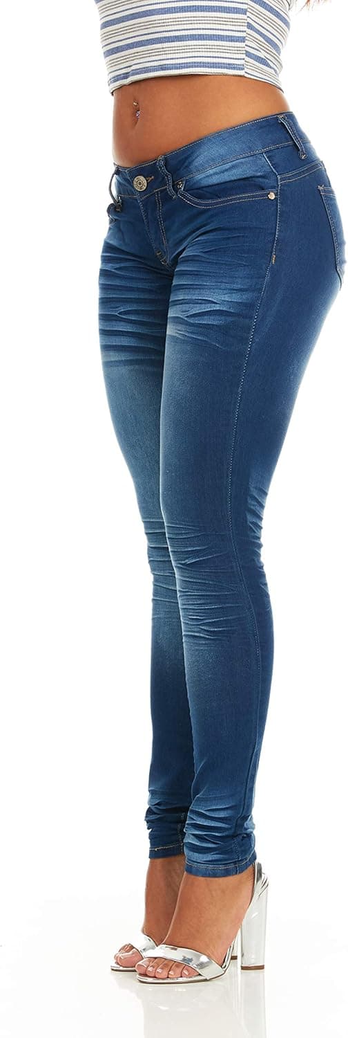 CG JEANS Women's Skinny Leg Blue Junior Fit Slim Mid Waist Cute Biker Vibrant