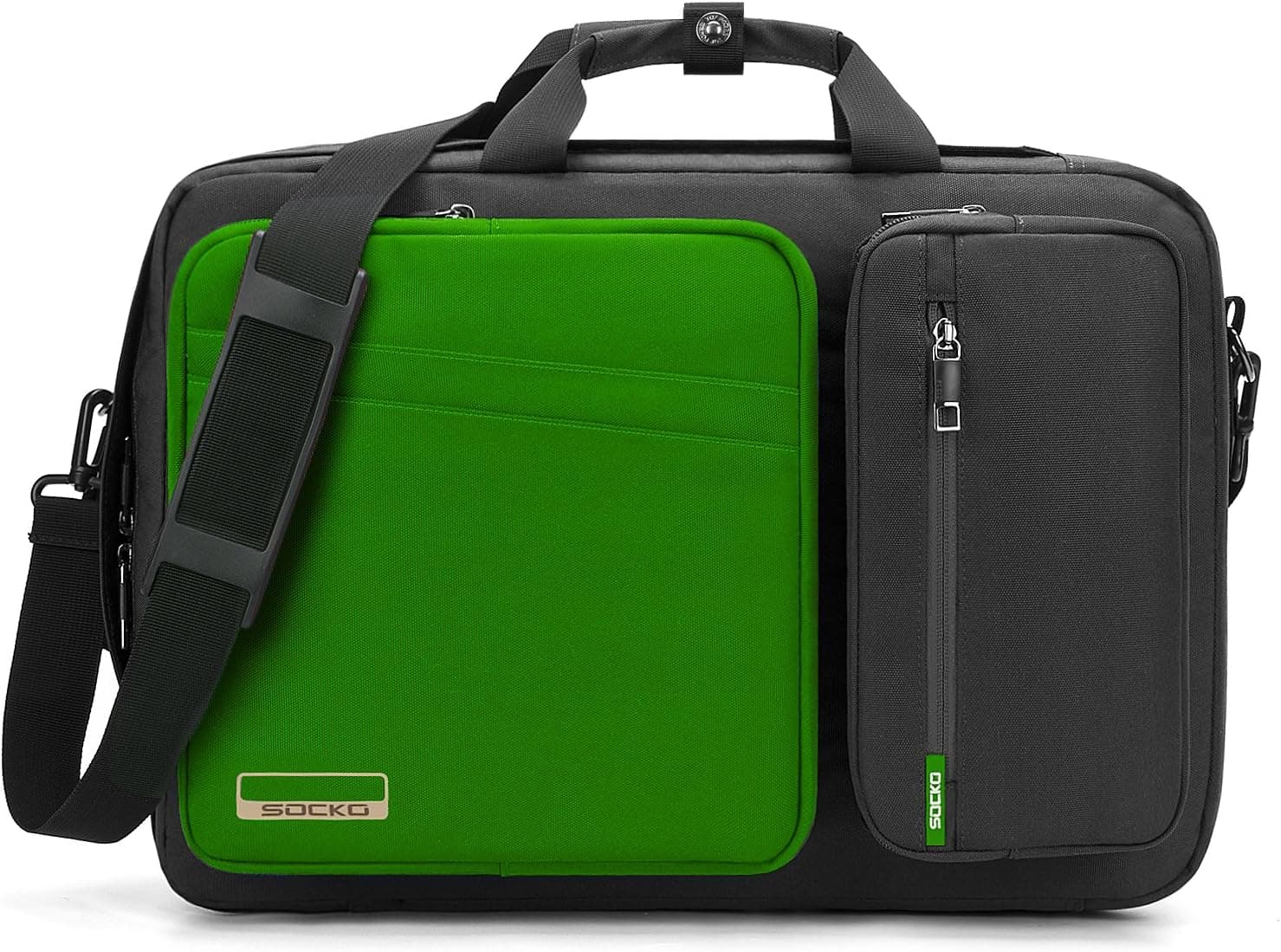 Convertible Laptop Bag Backpack,SOCKO Multi-Functional Water Resistant Messenger Bag Briefcase Business Travel College Laptop Shoulder Bag for Men/Women Fits Up to 17.3 Inch Laptop Computers,Green