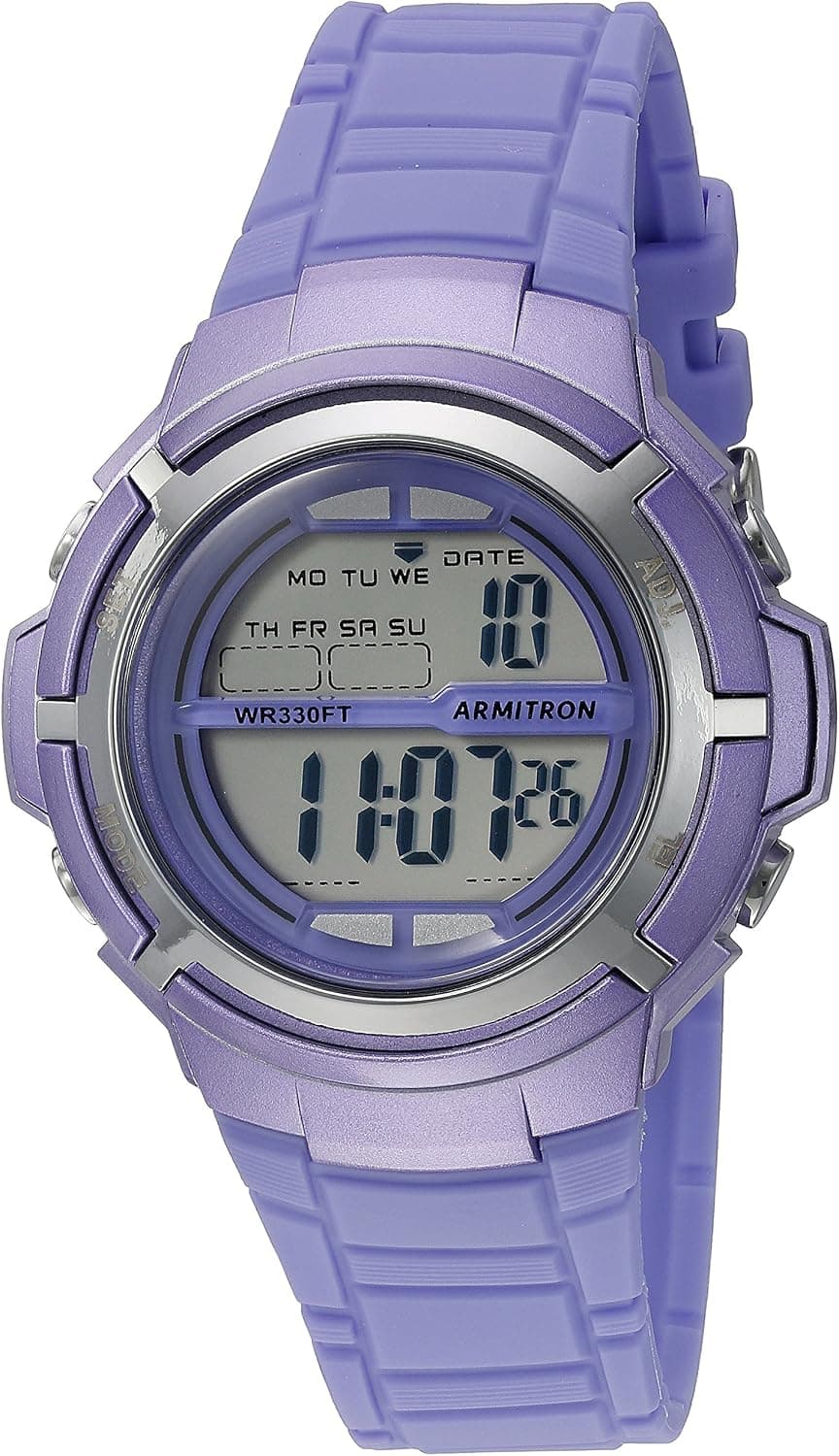 Armitron Sport Women's 45/7045PRSV Silver-Tone Accented Digital Purple Resin Strap Watch