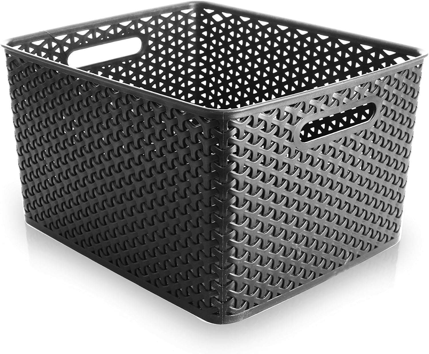 BINO T-Weave Woven Plastic Storage Basket, Large (Grey)
