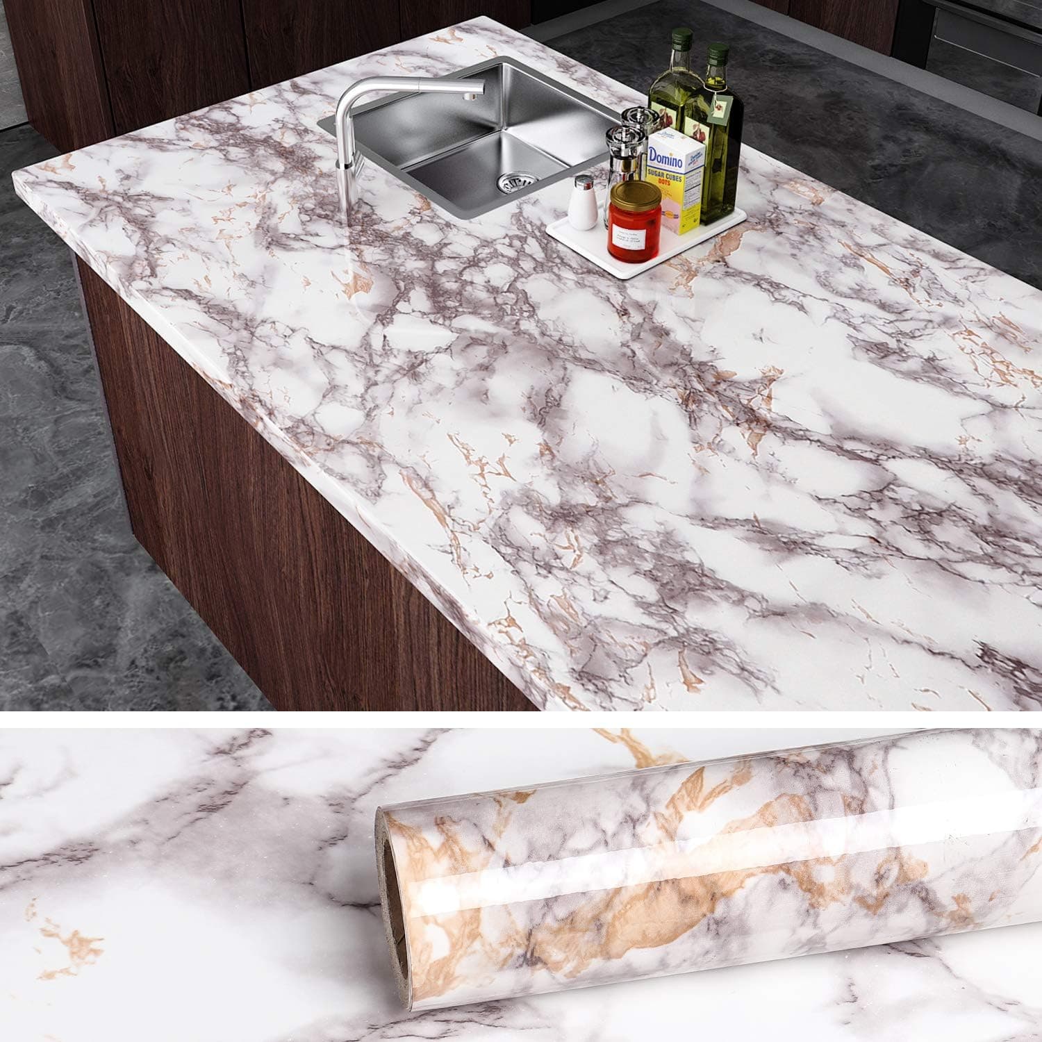 VEELIKE 15.7''x236'' Marble Contact Paper for Countertops Peel and Stick Grey Marble Wallpaper Self Adhesive Waterproof Removable Granite Vinyl Wrap for Kitchen Bathroom Cabinets Walls Shelf Drawers