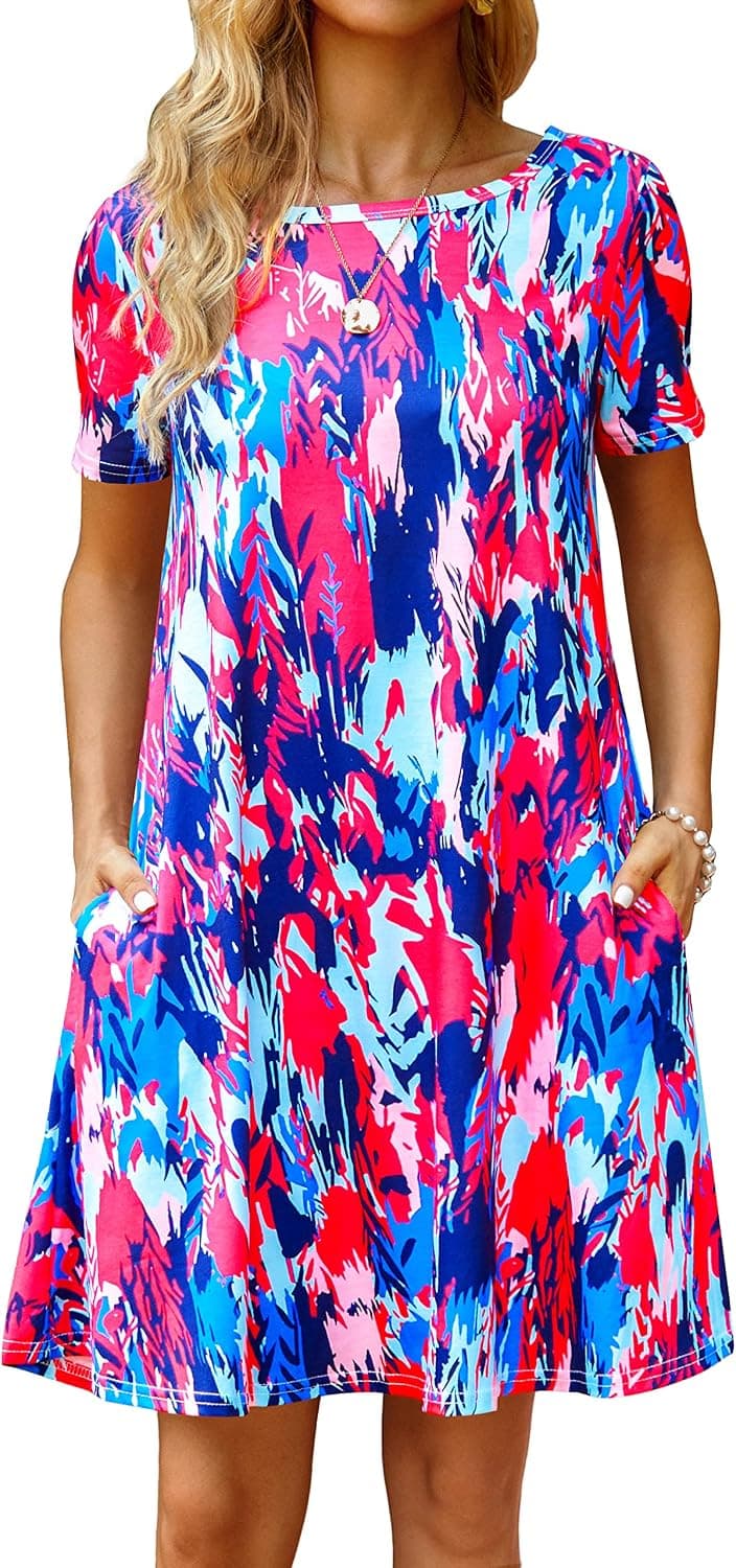 Casual Summer Dresses for Women Beach Sun Dress Short Sleeve Tshirt Dress with Pockets
