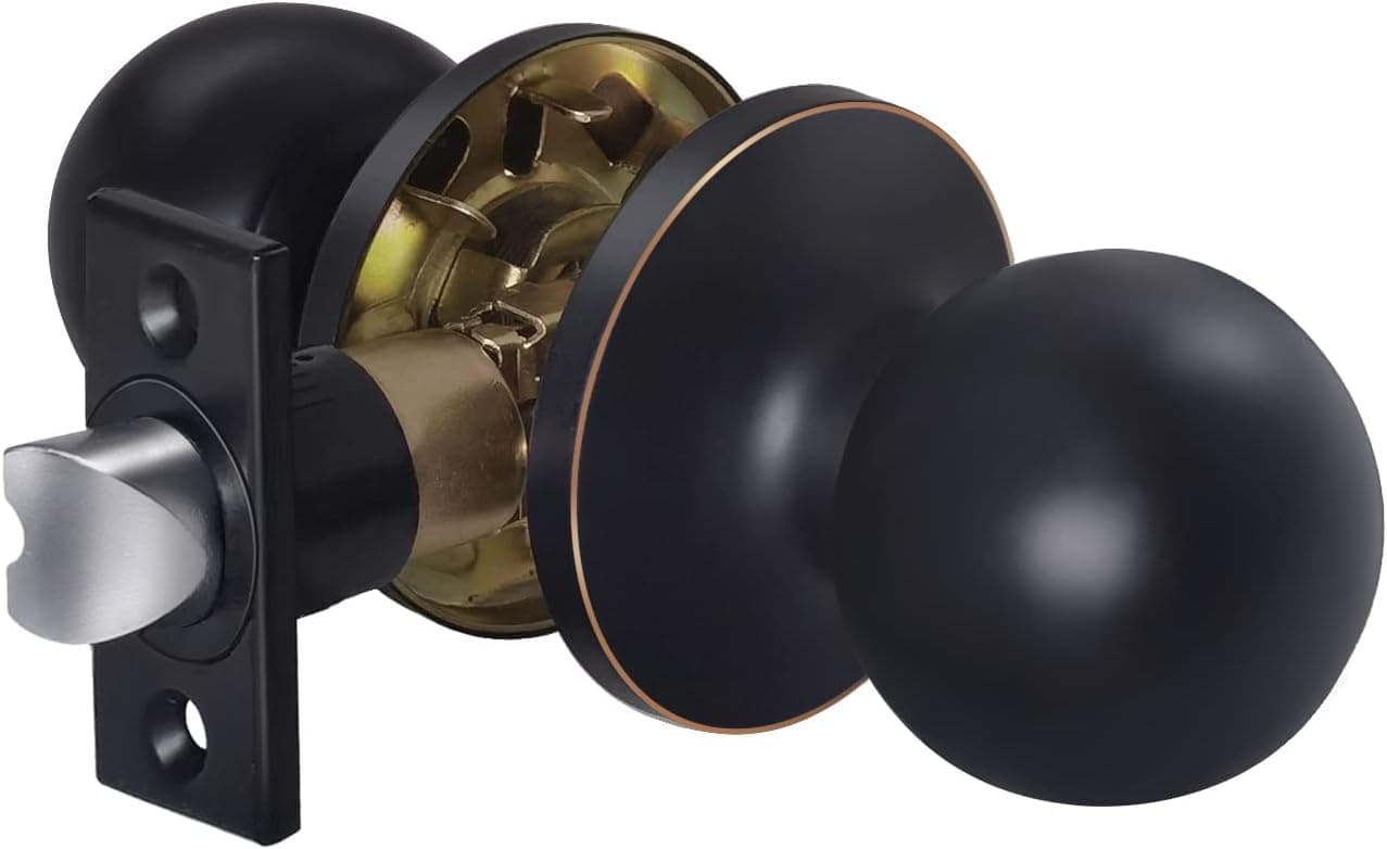 BESTTEN Oil Rubbed Bronze Passage Door Knob Set with Removable Latch Plate, Nonlocking Ball Door Knob, All Metal