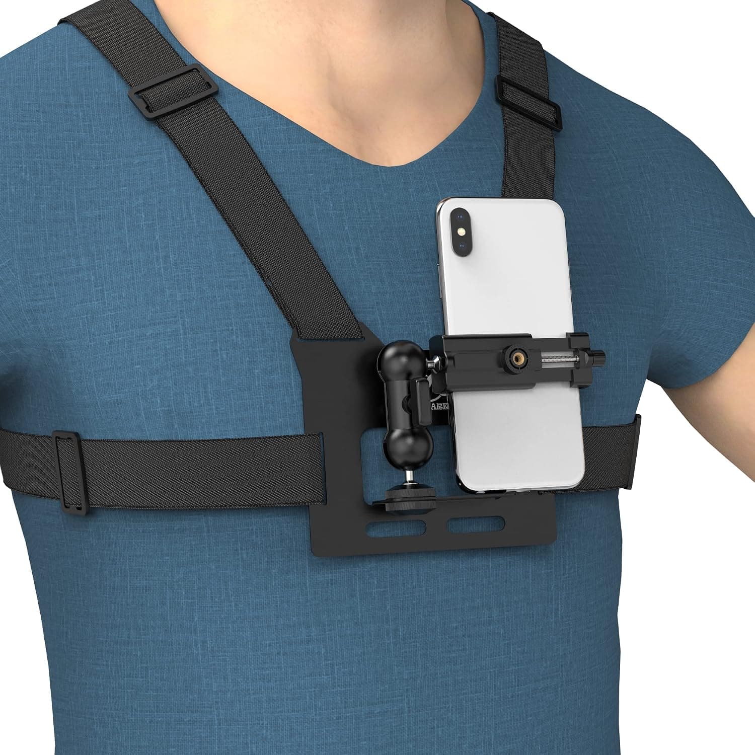 Flexible Phone Chest Mount Harness, Metal Chest Phone Mount for iPhone, Samsung 4.7-6.7 inch Phones & Action Camera DJI insta360 AKASO (Black)