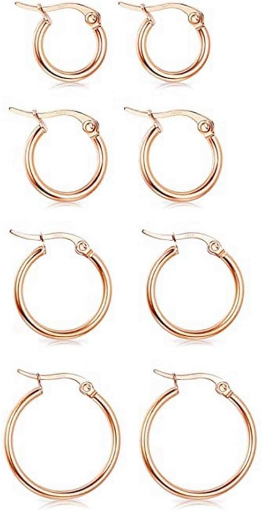 CVAYU 4 Pairs Stainless Steel Round Hoop Cute Huggie Earrings For Women Girls Small Hoop Earring Set(10mm,15mm,20mm,25mm)