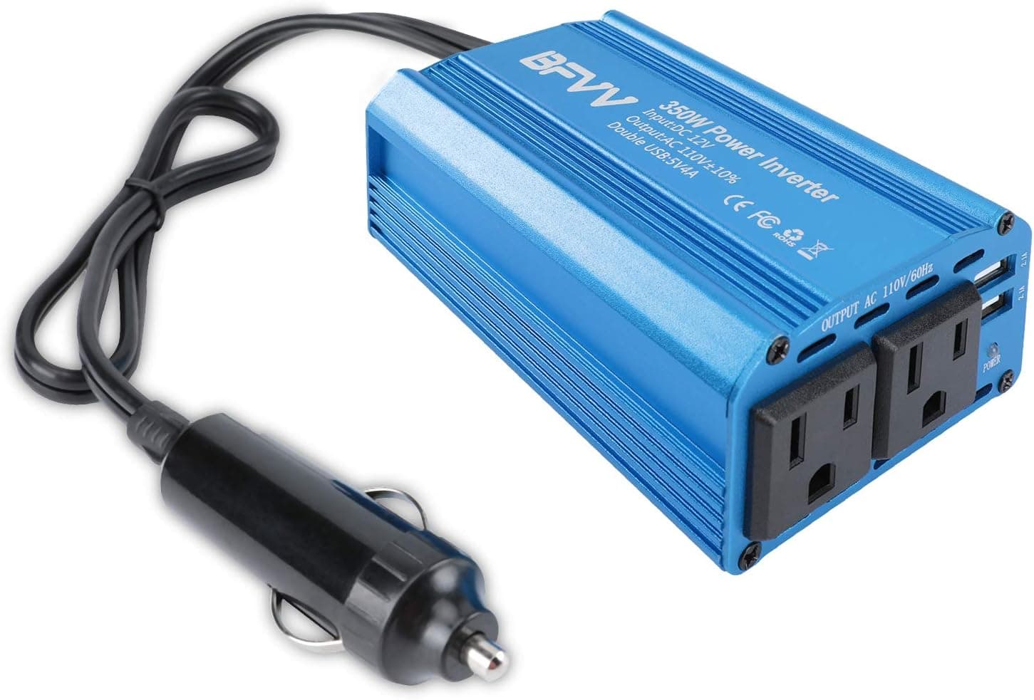 BFVV 350W Power Inverter DC 12V to AC 110V Car Charger with 4.2A Dual USB Converter (Blue)