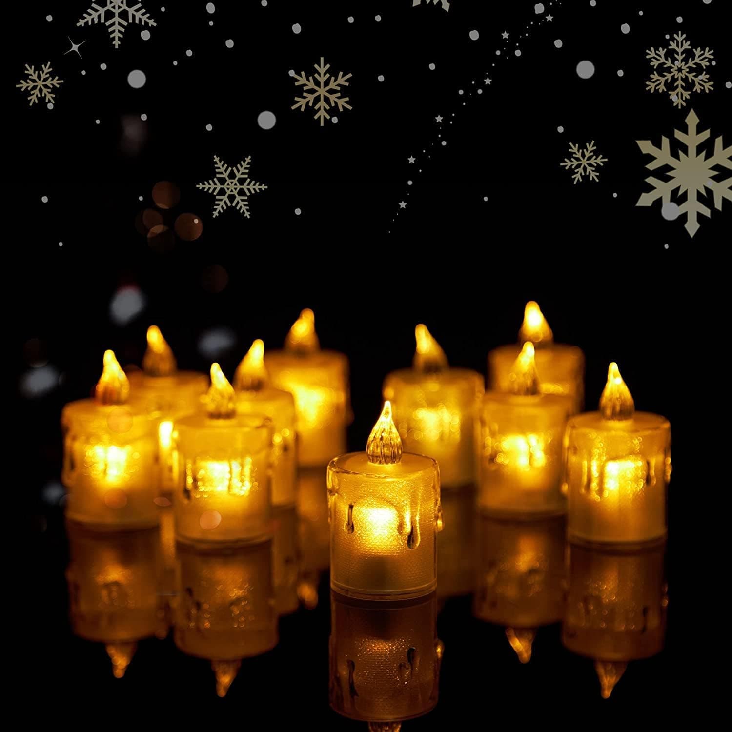 Gesura LED Flameless Candles, 24 Pack Tea Lights, Warm Yellow Light Crystal-Liked for Wedding, Christmas Party Holidays Home Decoration Outdoor Indoor Valentine's Day