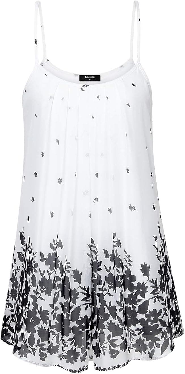 Lotusmile Women's Pleated Chiffon Layered Cami Front Pleat Cool Tank Tops Short Tunic Dress