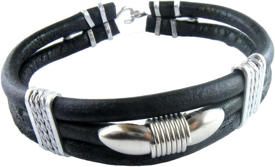 Black Retro Biker Zen Bracelet / Leather Bracelet / Leather Wristband / Surf Bracelet / Tribal Bracelet / Hemp Bracelet for Men, Women, Boys and Girls, Teen