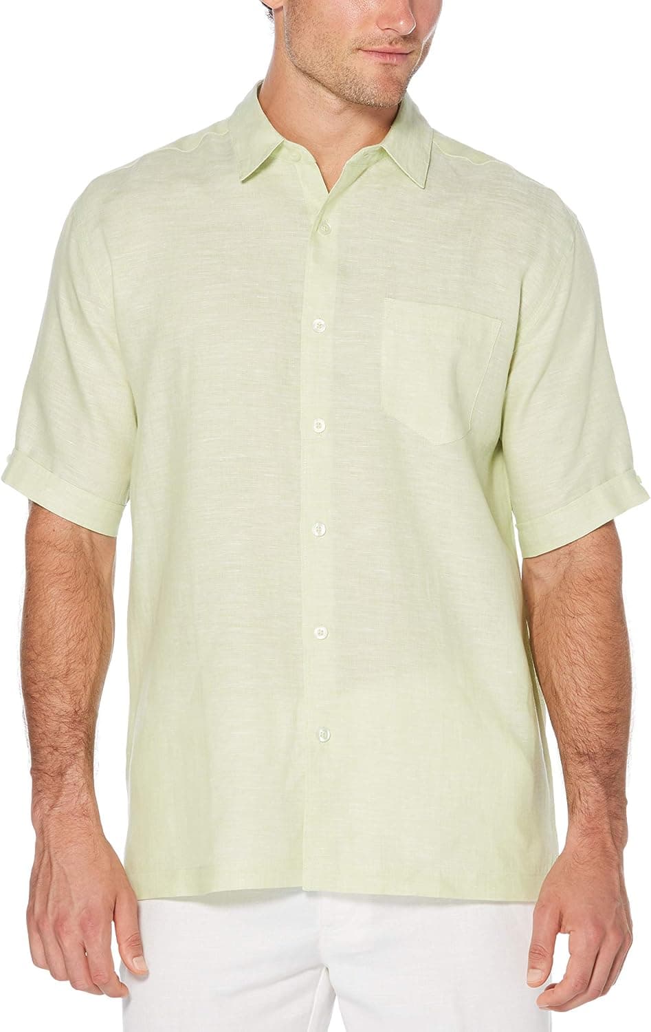 Cubavera Men's Big and Tall Short Sleeve 100% Linen Cross-Dyed Button-Down Shirt with Pocket