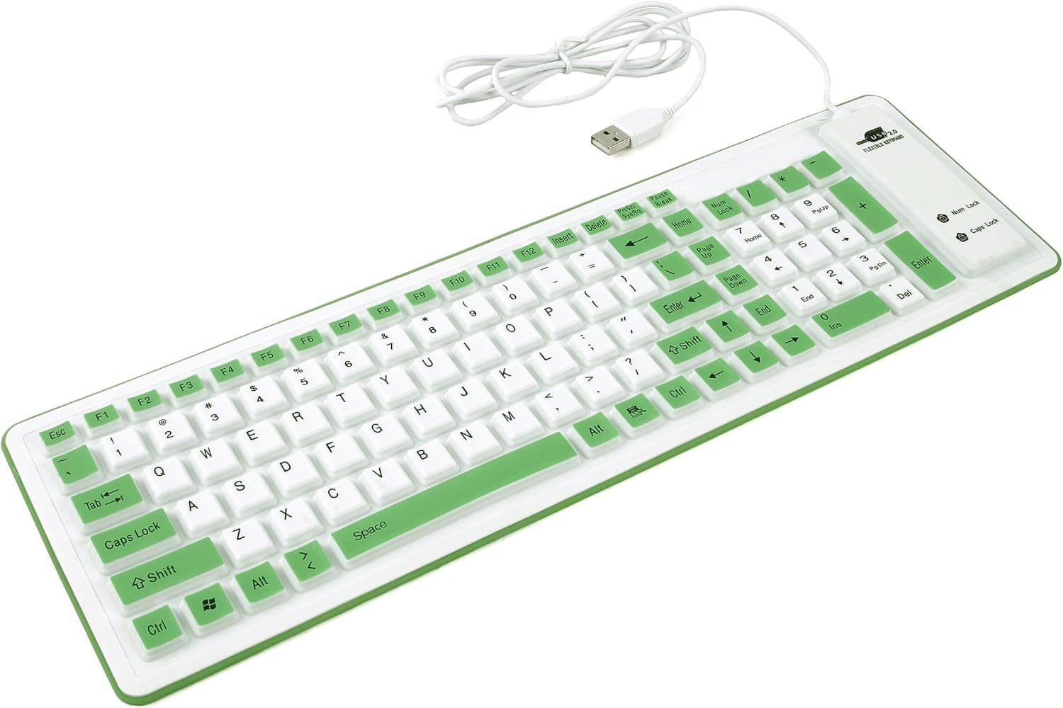 Foldable Flexible Waterproof Keyboard (Green, USB 2.0, Compatible to Windows 7)